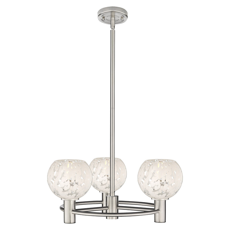 Innovations White Mouchette 20in 3-Light Pendant | Industrial Satin Nickel and White Glass | Kitchen Island & Dining | Model 434-3CR-SN-G1216-6WM