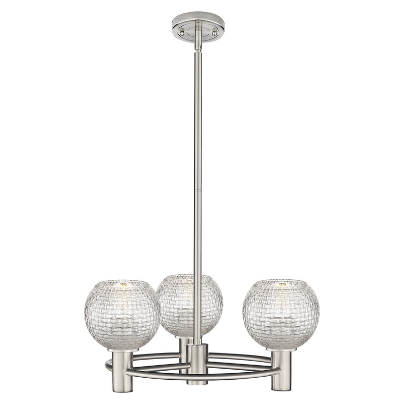 Innovations Athens Basket Weave 20in 3-Light Pendant | Industrial Satin Nickel and Clear Glass | Kitchen Island & Dining | Model 434-3CR-SN-G122C-6CL