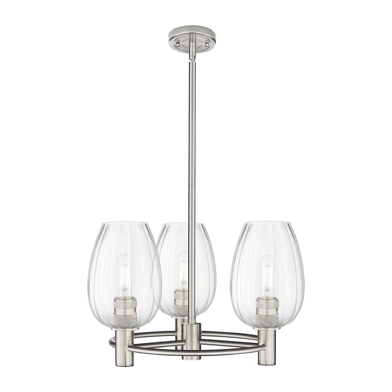 Innovations Preston Flute 20in 3-Light Pendant | Industrial Satin Nickel and Clear Glass | Kitchen Island & Dining Room | Model 434-3CR-SN-G457-6CL