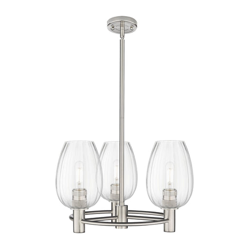 Innovations Preston Flute 20in 3-Light Pendant | Industrial Satin Nickel and Clear Glass | Kitchen Island & Dining Room | Model 434-3CR-SN-G457-6CL