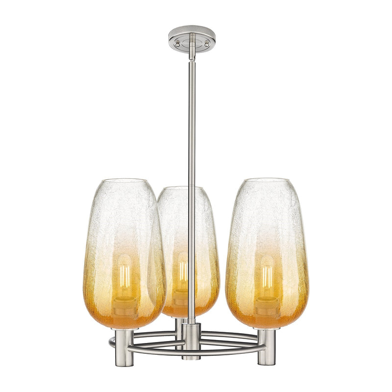 Innovations Brookhaven Flute 21in 3-Light Pendant | Industrial Satin Nickel and Amber Glass | Kitchen Island & Dining | Model 434-3CR-SN-G484-7AM