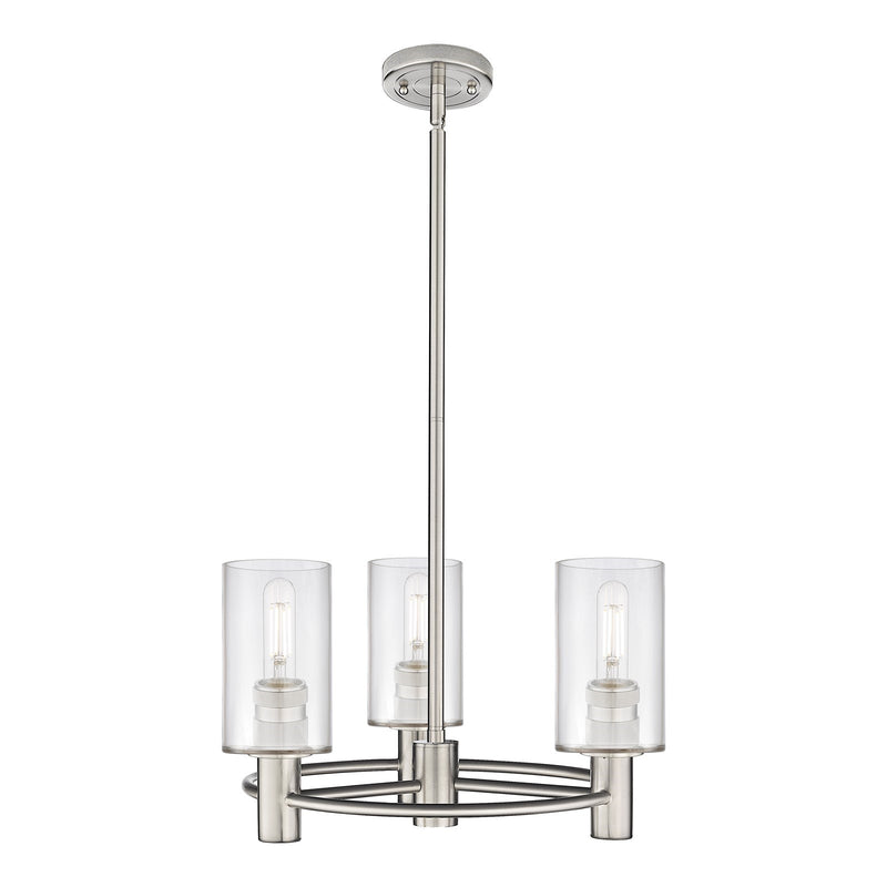 Innovations Clymer 18in 3-Light Pendant | Industrial Satin Nickel and Clear Glass | Kitchen Island & Dining Room | Model 434-3CR-SN-G802
