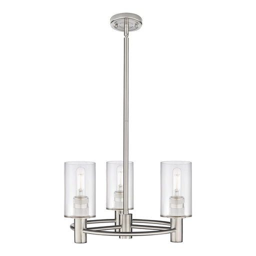 Innovations Clymer 18in 3-Light Pendant | Industrial Satin Nickel and Clear Glass | Kitchen Island & Dining Room | Model 434-3CR-SN-G802