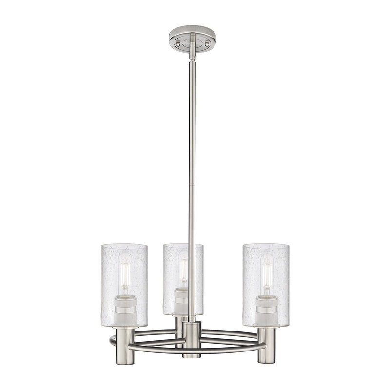 Innovations Clymer 18in 3-Light Pendant | Industrial Satin Nickel and Seedy Glass | Kitchen Island & Dining Room | Model 434-3CR-SN-G804