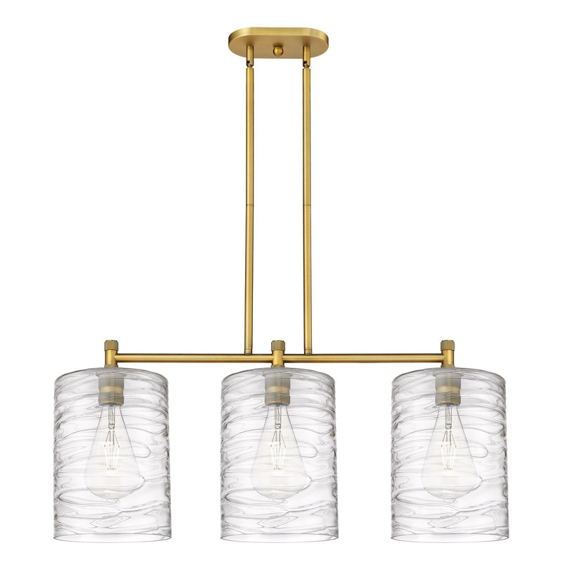 Innovations Cobbleskill 36in 3-Light Island Light | Industrial Brushed Brass and Deco Swirl Glass | Kitchen Island & Dining | Model 434-3I-BB-G1113-L