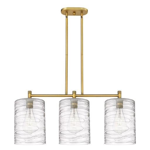 Innovations Cobbleskill 36in 3-Light Island Light | Industrial Brushed Brass and Deco Swirl Glass | Kitchen Island & Dining | Model 434-3I-BB-G1113-L