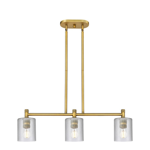 Innovations Cobbleskill 32in 3-Light Island Light | Industrial Brushed Brass and Clear Glass | Kitchen Island & Dining Room | Model 434-3I-BB-G112