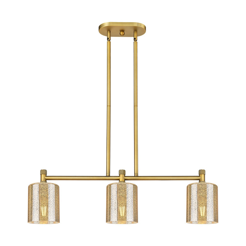 Innovations Cobbleskill 32in 3-Light Island Light | Industrial Brushed Brass and Mercury Glass | Kitchen Island & Dining Room | Model 434-3I-BB-G116