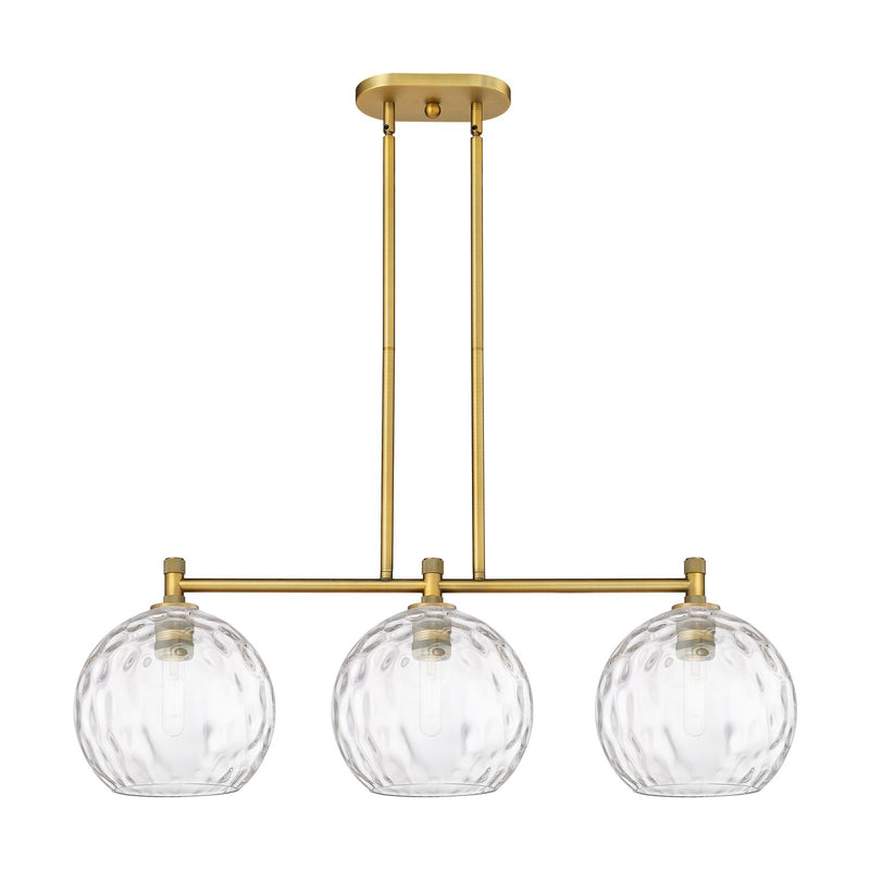 Innovations Athens Water Glass 37in 3-Light Island Light | Industrial Brushed Brass and Clear Glass | Kitchen Island | Model 434-3I-BB-G1215-10