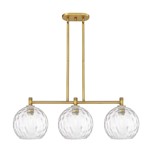 Innovations Athens Water Glass 37in 3-Light Island Light | Industrial Brushed Brass and Clear Glass | Kitchen Island | Model 434-3I-BB-G1215-10