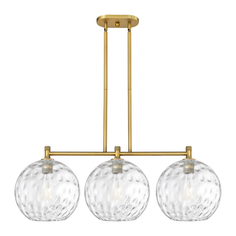 Innovations Athens Water Glass 39in 3-Light Island Light | Industrial Brushed Brass and Clear Glass | Kitchen Island | Model 434-3I-BB-G1215-12