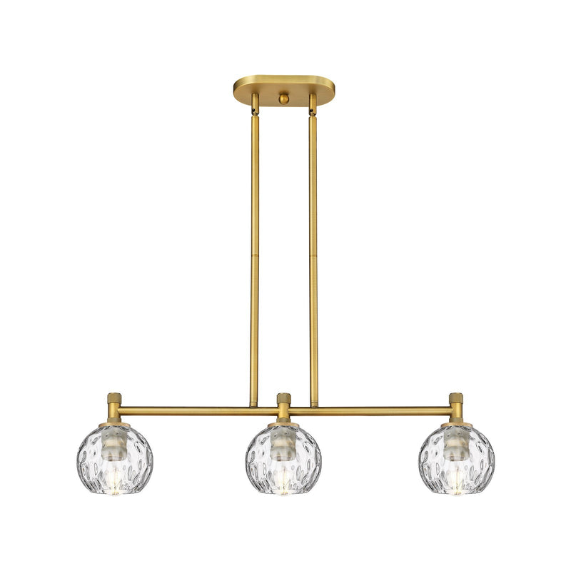 Innovations Athens Water Glass 33in 3-Light Island Light | Industrial Brushed Brass and Clear Glass | Kitchen Island | Model 434-3I-BB-G1215-6