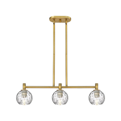 Innovations Athens Water Glass 33in 3-Light Island Light | Industrial Brushed Brass and Clear Glass | Kitchen Island | Model 434-3I-BB-G1215-6
