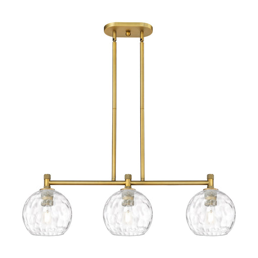 Innovations Athens Water Glass 35in 3-Light Island Light | Industrial Brushed Brass and Clear Glass | Kitchen Island | Model 434-3I-BB-G1215-8