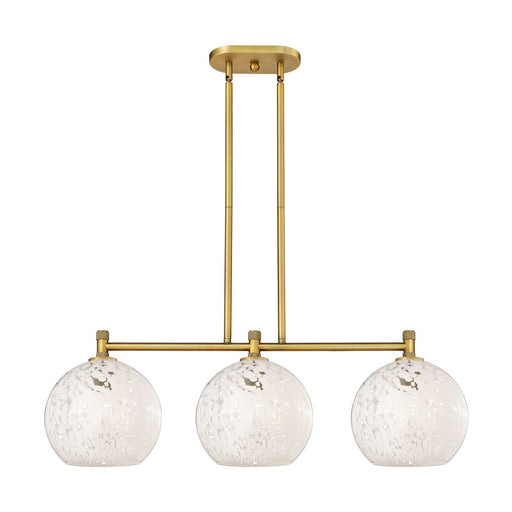 Innovations 37in 3-Light Island Light | Industrial Brushed Brass and White Mouchette Glass | Kitchen Island & Dining | Model 434-3I-BB-G1216-10WM