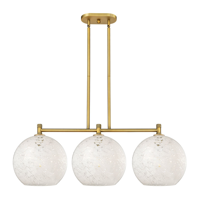 Innovations 39in 3-Light Island Light | Industrial Brushed Brass and White Mouchette Glass | Kitchen Island & Dining | Model 434-3I-BB-G1216-12WM