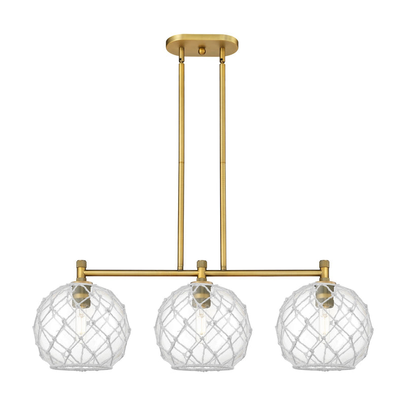 Innovations Farmhouse Rope 37in 3-Light Island Light | Industrial Brushed Brass and Clear Glass White Rope | Kitchen | Model 434-3I-BB-G122-10RW
