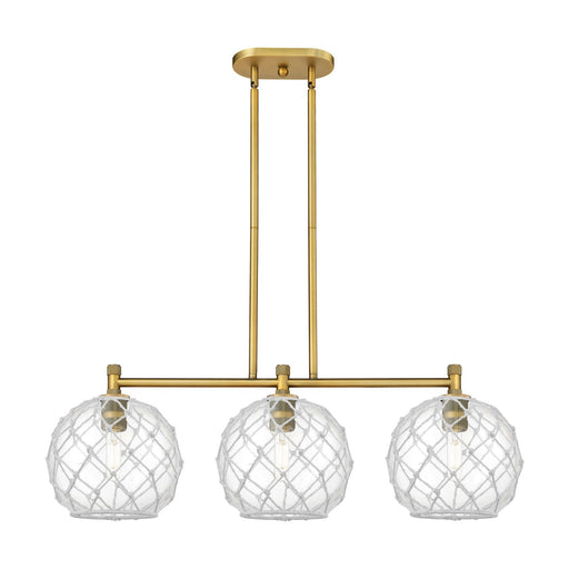 Innovations Farmhouse Rope 37in 3-Light Island Light | Industrial Brushed Brass and Clear Glass White Rope | Kitchen | Model 434-3I-BB-G122-10RW