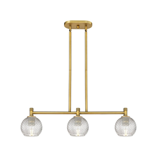 Innovations Athens 33in 3-Light Island Light | Industrial Brushed Brass and Clear Basket Weave Glass | Kitchen Island | Model 434-3I-BB-G122C-6CL