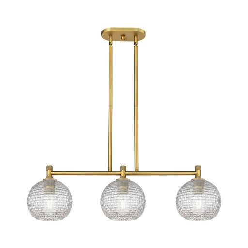 Innovations Athens 35in 3-Light Island Light | Industrial Brushed Brass and Clear Basket Weave Glass | Kitchen Island | Model 434-3I-BB-G122C-8CL
