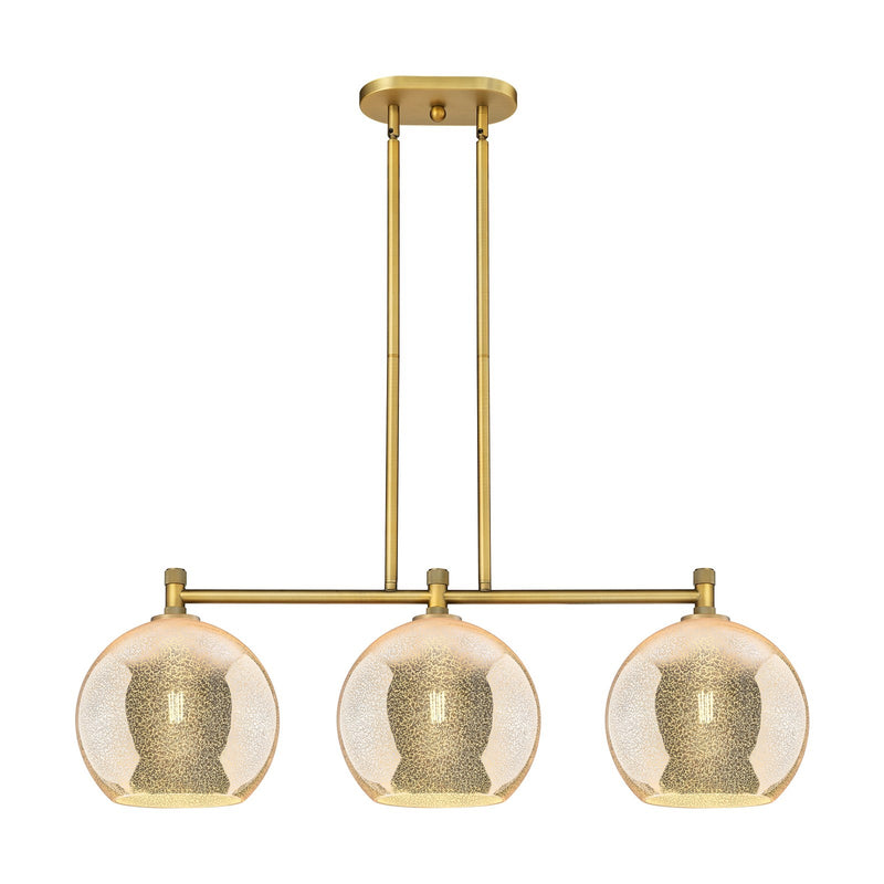 Innovations Athens 37in 3-Light Island Light | Industrial Brushed Brass and Mercury Glass | Kitchen Island & Dining Room | Model 434-3I-BB-G128-10