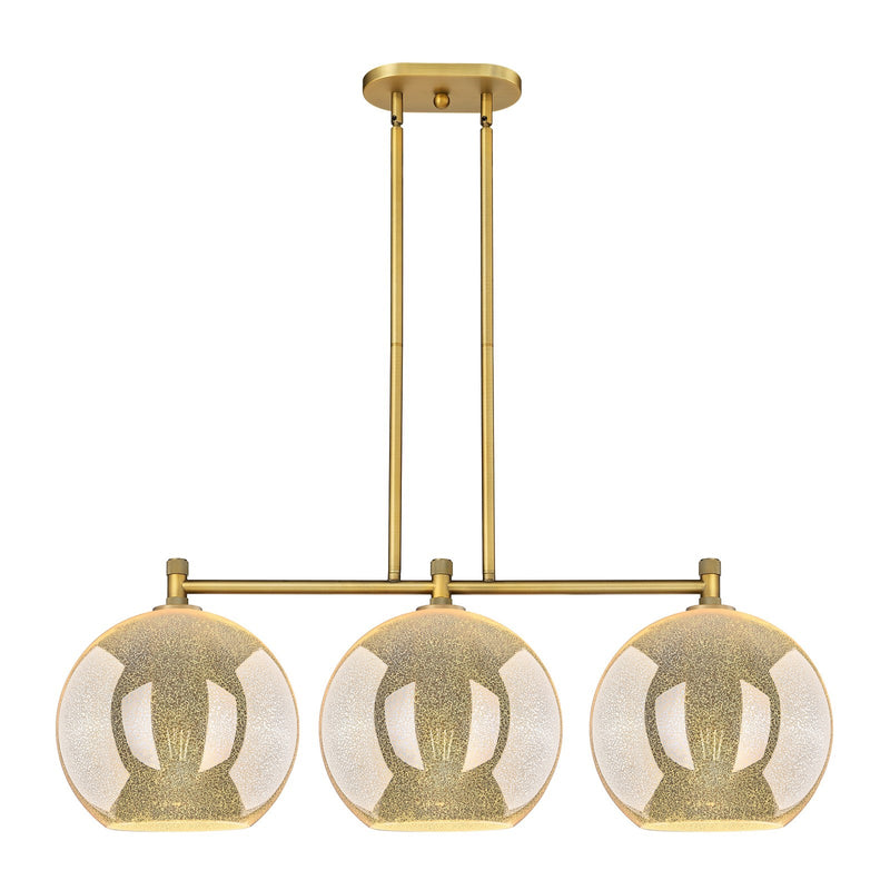 Innovations Athens 38.75in 3-Light Island Light | Industrial Brushed Brass and Mercury Glass | Kitchen Island & Dining Room | Model 434-3I-BB-G128-12