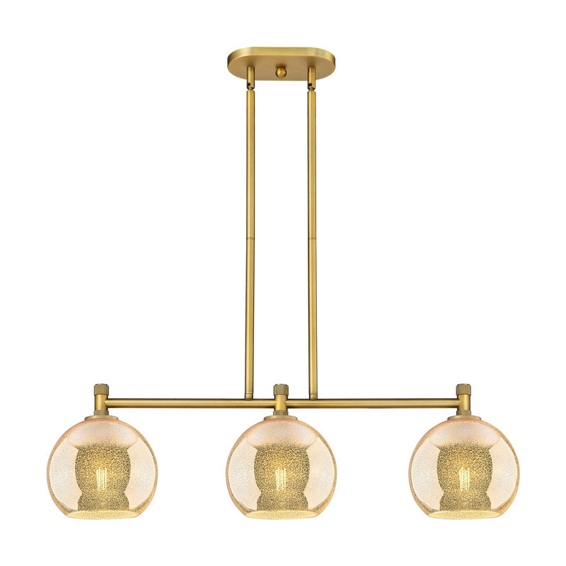 Innovations Athens 35in 3-Light Island Light | Brushed Brass and Mercury Glass | Kitchen Island & Dining Room | 35 x 9.88 in | Model 434-3I-BB-G128-8
