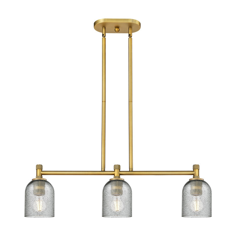 Innovations Caledonia 32in 3-Light Island Light | Brushed Brass and Charcoal Glass | Kitchen Island & Dining Room | Model 434-3I-BB-G257