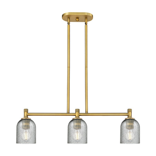 Innovations Caledonia 32in 3-Light Island Light | Brushed Brass and Charcoal Glass | Kitchen Island & Dining Room | Model 434-3I-BB-G257
