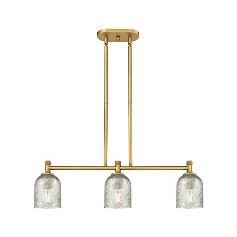 Innovations Caledonia 32in 3-Light Island Light | Brushed Brass and Mica Glass | Kitchen Island & Dining Room | 32 x 8.88 in | Model 434-3I-BB-G259