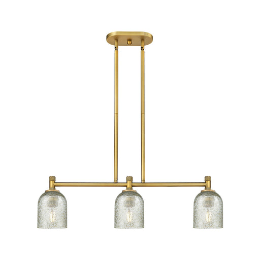 Innovations Caledonia 32in 3-Light Island Light | Brushed Brass and Mica Glass | Kitchen Island & Dining Room | 32 x 8.88 in | Model 434-3I-BB-G259