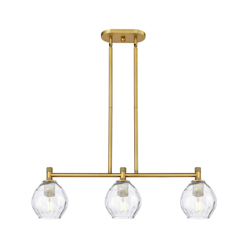 Innovations Waverly 33in 3-Light Island Light | Industrial Brushed Brass and Clear Globe Glass | Kitchen Island & Dining Room | Model 434-3I-BB-G362