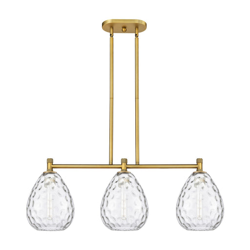 Innovations Waverly 35in 3-Light Island Light | Industrial Brushed Brass and Clear Globe Glass | Kitchen Island & Dining Room | Model 434-3I-BB-G372