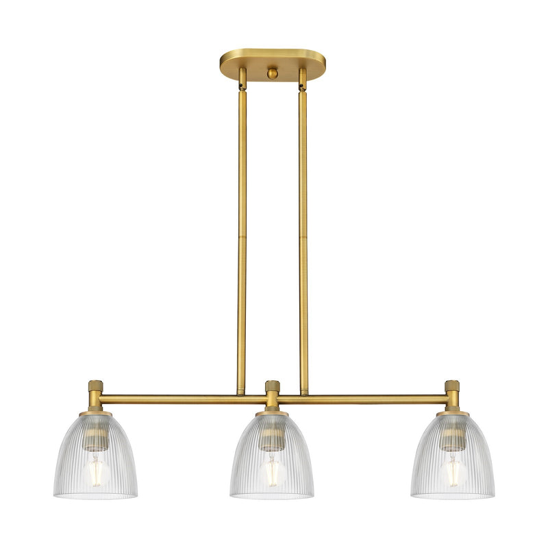 Innovations Castile 33in 3-Light Island Light | Industrial Brushed Brass and Clear Glass | Kitchen Island & Dining Room | Model 434-3I-BB-G382