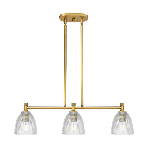 Innovations Castile 33in 3-Light Island Light | Industrial Brushed Brass and Clear Glass | Kitchen Island & Dining Room | Model 434-3I-BB-G382