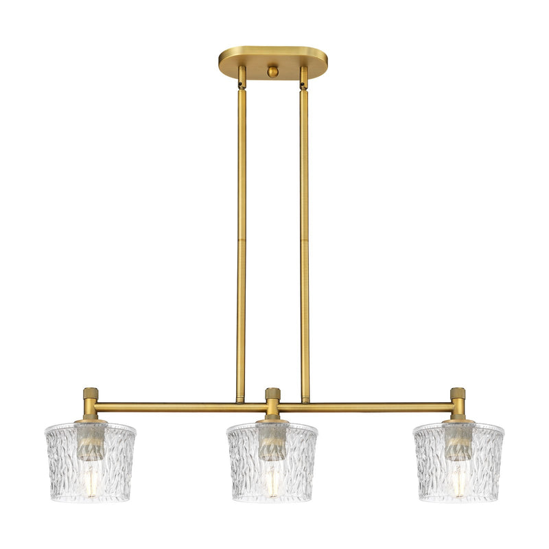 Innovations Niagara 33.5in 3-Light Island Light | Industrial Brushed Brass and Clear Glass | Kitchen Island & Dining Room | Model 434-3I-BB-G402