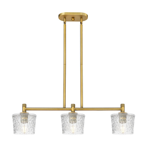 Innovations Niagara 33.5in 3-Light Island Light | Industrial Brushed Brass and Clear Glass | Kitchen Island & Dining Room | Model 434-3I-BB-G402