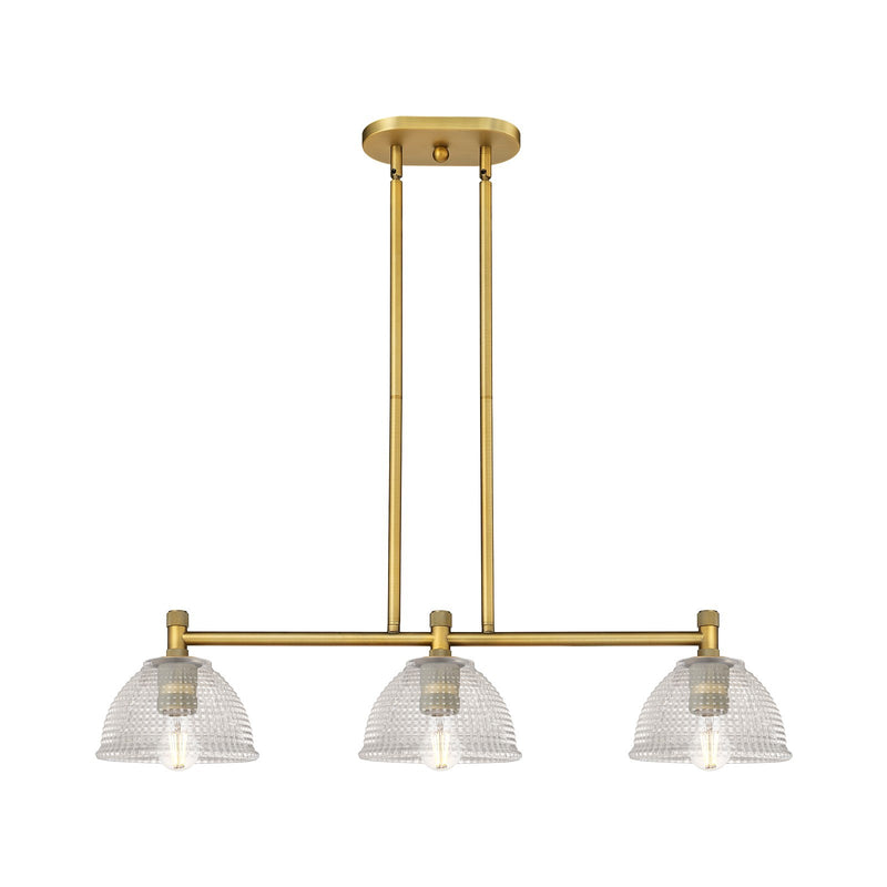 Innovations Arietta 35in 3-Light Island Light | Industrial Brushed Brass and Clear Glass | Kitchen Island & Dining Room | Model 434-3I-BB-G422