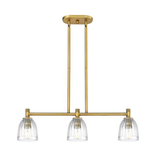 Innovations Brookfield 32.75in 3-Light Island Light | Industrial Brushed Brass and Clear Glass | Kitchen Island & Dining Room | Model 434-3I-BB-G442