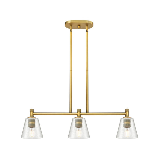 Innovations Caton 33in 3-Light Island Light | Industrial Brushed Brass and Frosted Glass | Kitchen Island & Dining Room | Model 434-3I-BB-G454