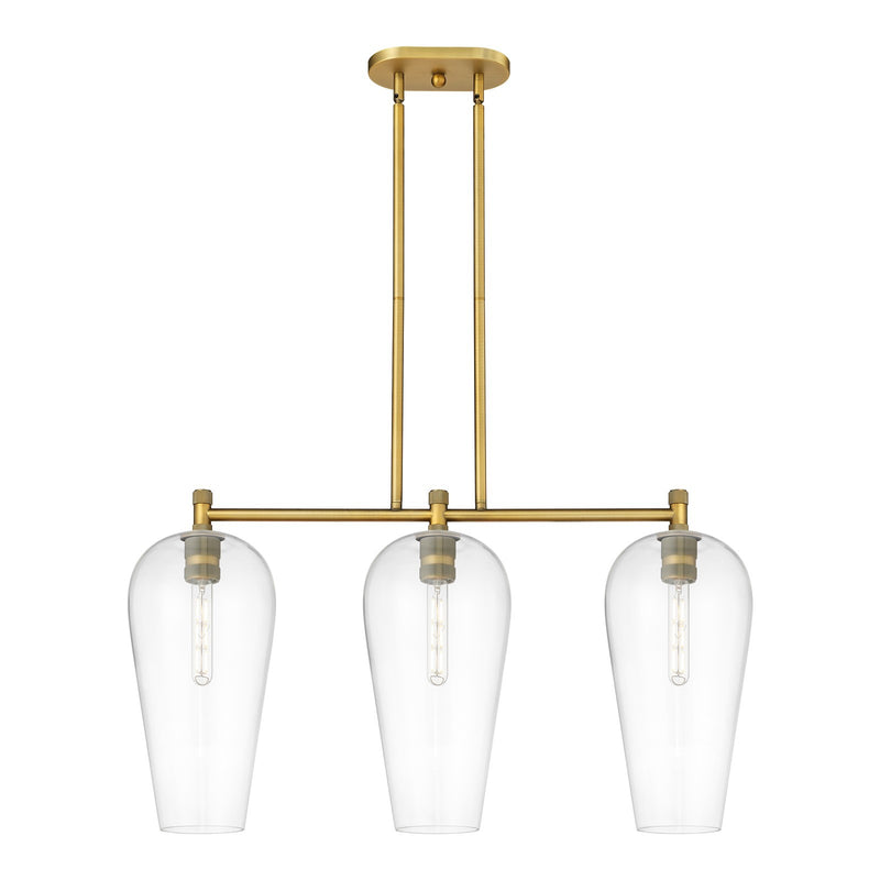 Innovations Chelsea 35in 3-Light Island Light | Industrial Brushed Brass and Clear Glass | Kitchen Island & Dining Room | Model 434-3I-BB-G456-8CL