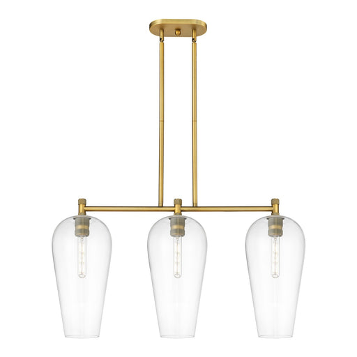 Innovations Chelsea 35in 3-Light Island Light | Industrial Brushed Brass and Clear Glass | Kitchen Island & Dining Room | Model 434-3I-BB-G456-8CL