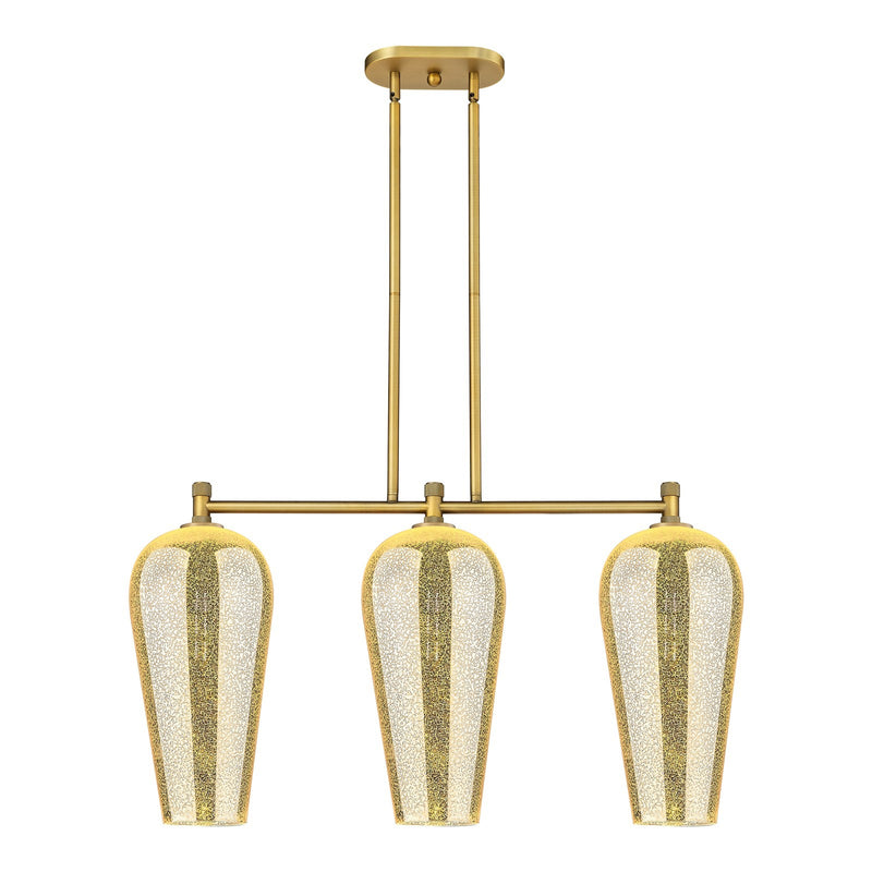 Innovations Chelsea 35in 3-Light Island Light | Industrial Brushed Brass and Mercury Glass | Kitchen Island & Dining Room | Model 434-3I-BB-G456-8ME