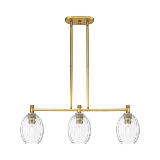 Innovations Preston Bulb 33in 3-Light Island | Industrial Brushed Brass and Clear Glass | Kitchen Island & Dining Room | Model 434-3I-BB-G459-6CL