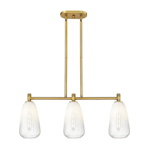 Innovations Brookhaven Almond 33in 3-Light Island | Industrial Brushed Brass and Opal Glass | Kitchen Island & Dining Room | Model 434-3I-BB-G480-6OP