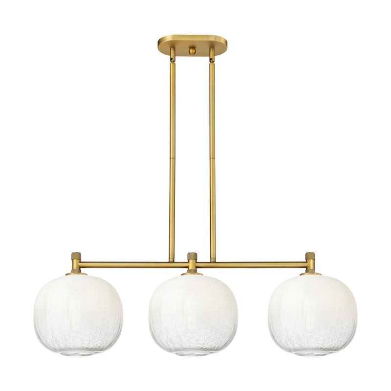 Innovations Brookhaven Sphere 37in 3-Light Island | Industrial Brushed Brass and Opal Glass | Kitchen Island & Dining | Model 434-3I-BB-G481-10OP