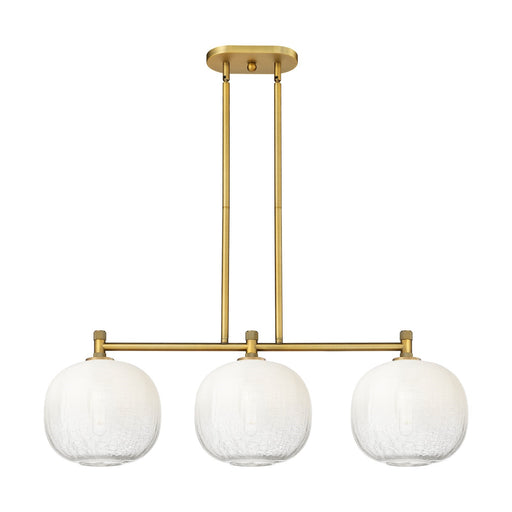 Innovations Brookhaven Sphere 37in 3-Light Island | Industrial Brushed Brass and Opal Glass | Kitchen Island & Dining | Model 434-3I-BB-G481-10OP