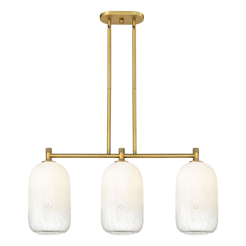 Innovations Brookhaven Cloche 34in 3-Light Island Light | Industrial Brushed Brass and Opal Glass | Kitchen Island | Model 434-3I-BB-G482-7OP