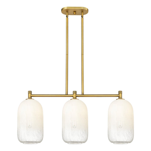 Innovations Brookhaven Cloche 34in 3-Light Island Light | Industrial Brushed Brass and Opal Glass | Kitchen Island | Model 434-3I-BB-G482-7OP