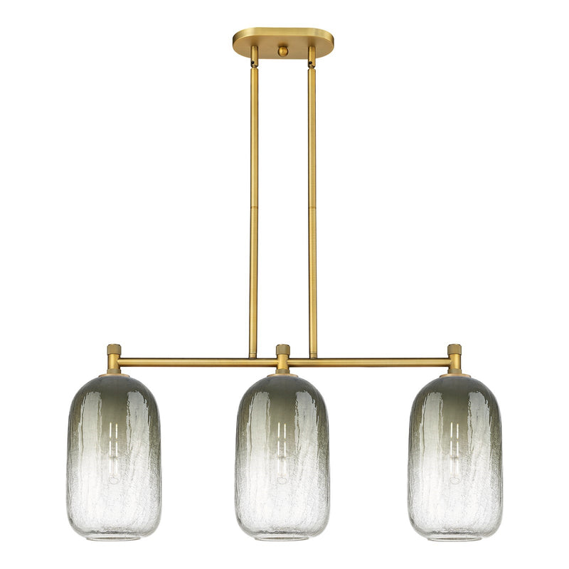 Innovations Brookhaven Cloche 34in 3-Light Island Light | Industrial Brushed Brass and Slate Glass | Kitchen Island | Model 434-3I-BB-G482-7SL